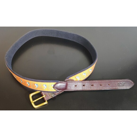 Vineyard Vines Orange Fish Canvas and Leather Tipped Men's belt Size 36 - Picture 2 of 16